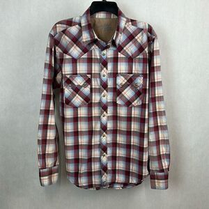 Wrangler 20X Snap Button Front Shirt Mens Sz Large Red White Blue Plaid Western
